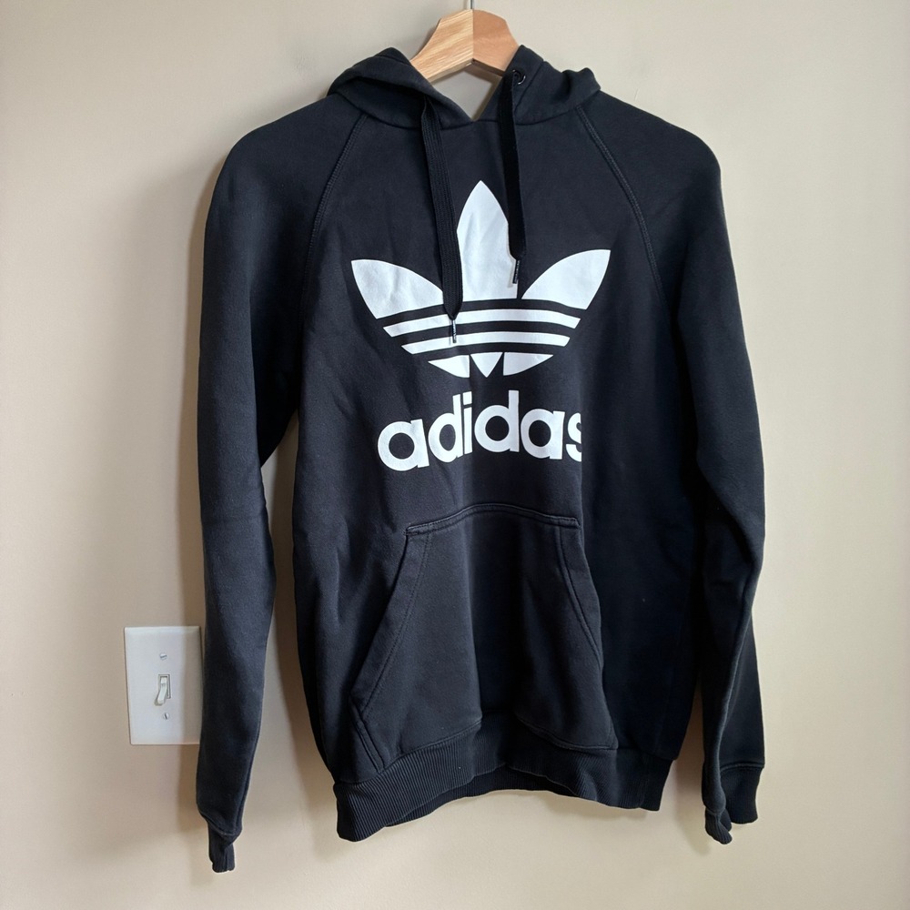 Adidas Originals Trefoil Logo Hoodie Small Black Mens Cotton Blend Fleece
